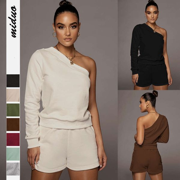 

autumn solid color fashion women's long sleeve casual shorts set, Black