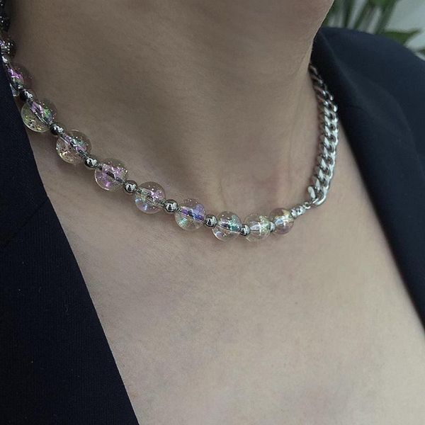 

chokers punk rock transparent dazzle colour acrylic beads strand chains necklaces for women party night club trendy jewelry hip hop cool, Golden;silver