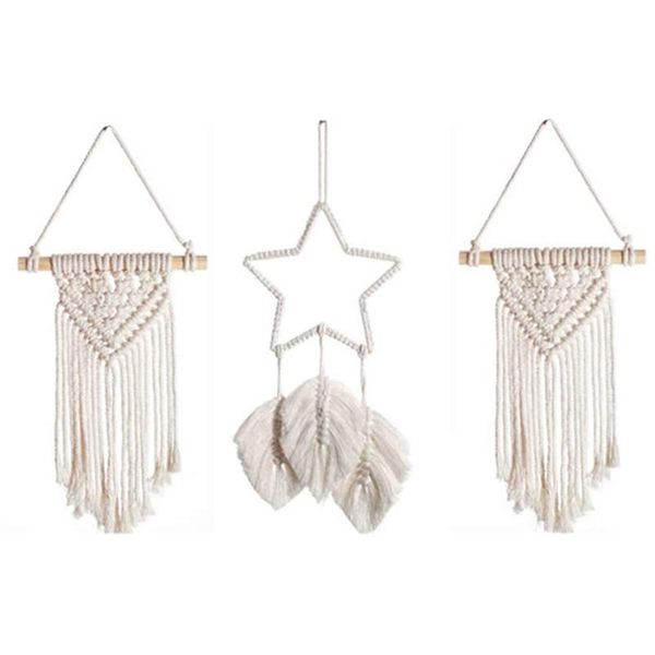 

tapestries 3 pcs macrame wall hanging decor handmade star feather woven leaf tassels decoration tapestry