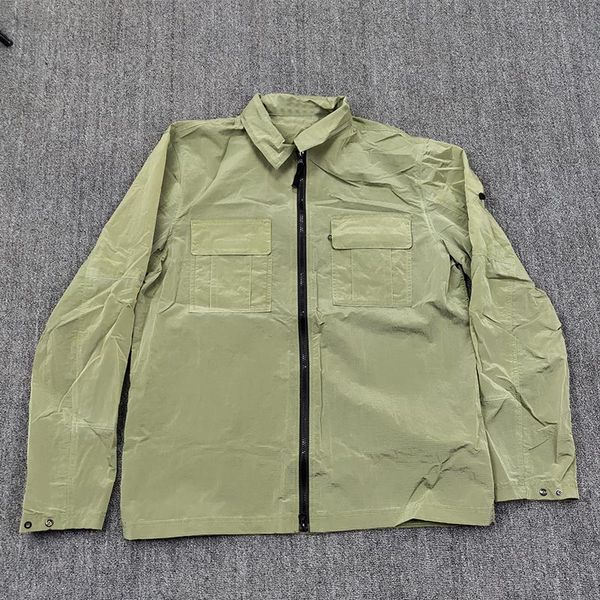 

stone pirates 21ss compass sign metal nylon fabric pleated jacket coat mesh tear resistant men's shirt top, Black;brown