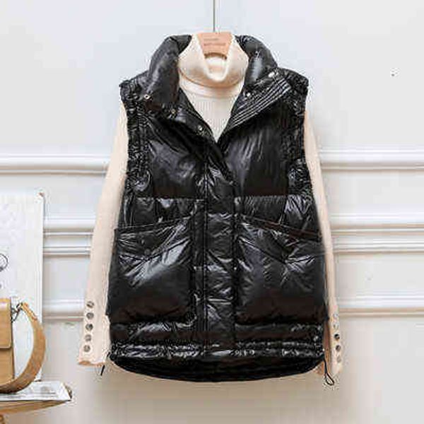 

down vest women's short 2021 fashion stand collar white duck down loose casual light waistcoat et, Black;white