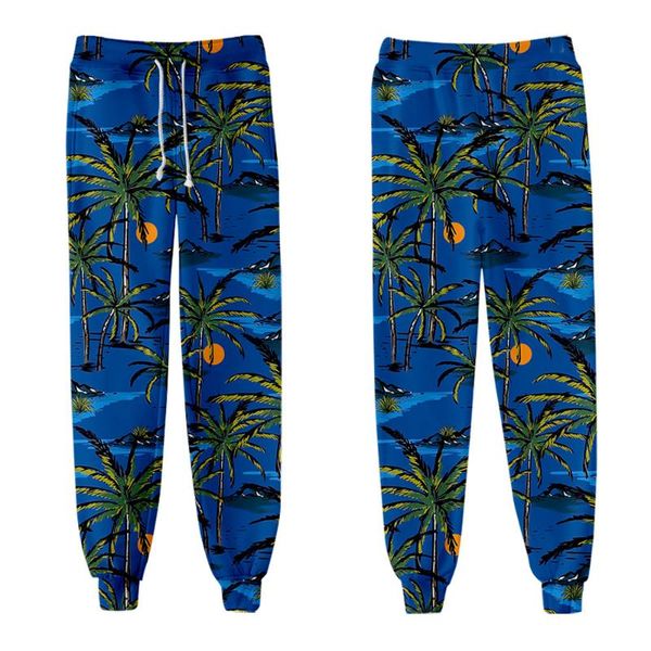 

men's pants hip hop hawaii blue print cargo 2021 harajuku sweatpants streetwear fashion men women joggers trousers, Black