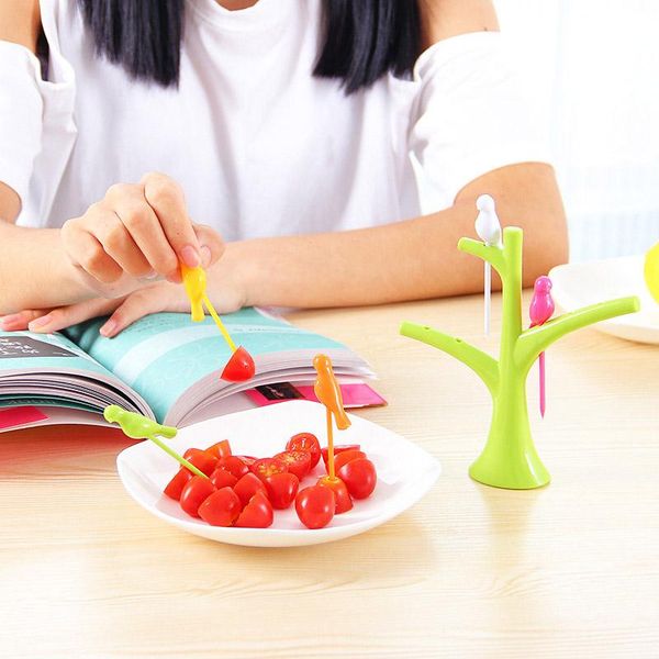 

forks treebracket easy to place birds tree shape fruit fork sign environmental set dessert birdie