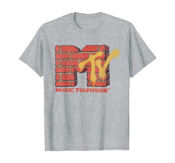 

mtv logo with brick wall and spray paint treatment t-shirt, White;black