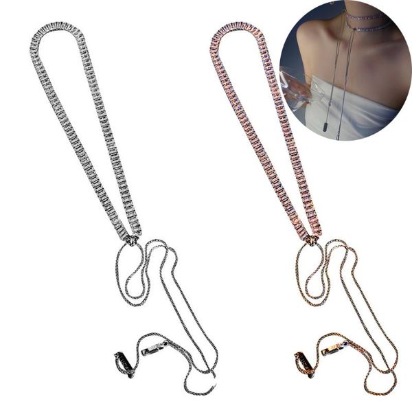 chokers white pink zirconia crystal choker necklaces geometric long tassel clavicle chain pendants statement women fashion jewelry, Golden;silver