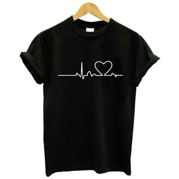 

men's t-shirts heartbeat of men and women 2021 summer street trend couples short-sleeved for, White;black