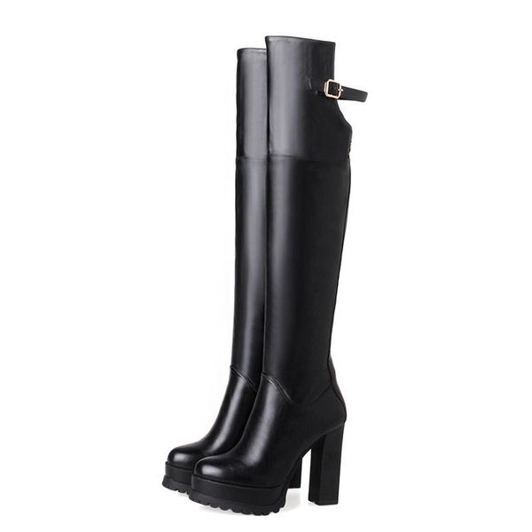

boots qplyxco2021 over the knee fashion shoes pu soft leather womens in autumn winter platform big size 34-43, Black