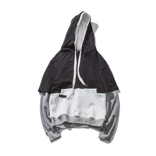 

autumn hip hop hoodie sweatshirt patch design mens streetwear harajuku hoodie pullover cotton fleece sweat shirt 210603, Black