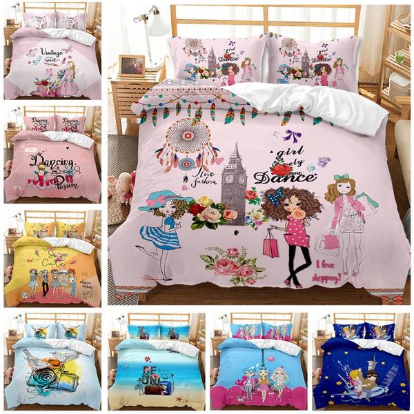 

fashion duvet cover set modern girls bedding high heel shoes lipstick female pattern 2/3 pieces stylish for teens sets
