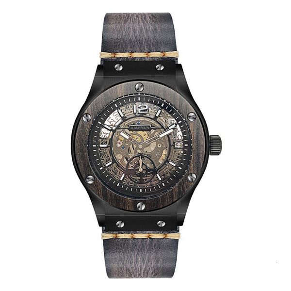 

luxury skeleton design men mechanical clocks with leather, Slivery;brown