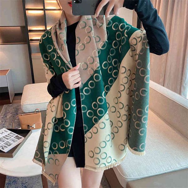 

Shawl Scarf Imitation Cashmere Female Winter Color Matching Circle Rectangular Spring and Autumn Air Conditioning Room Dual-purpose, Blue;gray