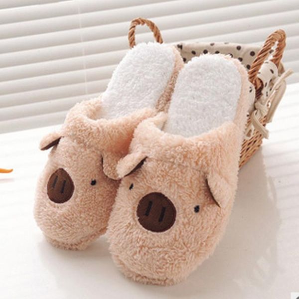 

slippers winter women men cute bear and pig warm soft plush antiskid indoor home shoes, Black