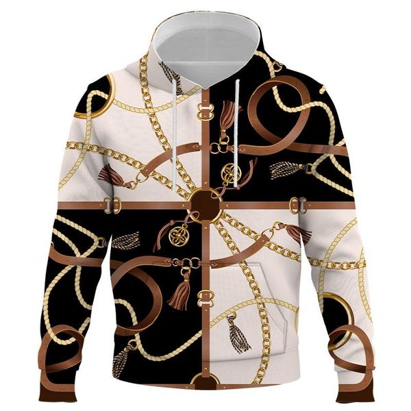 

men's hoodies & sweatshirts 3d printed iron chain pullover men women hooded casual long-sleeved hoodie outwear streetwear mens, Black