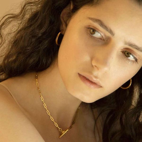 

pendant necklaces casual sporty rectangle link chain choker necklace for women gold plated stainless steel ot botton, Silver