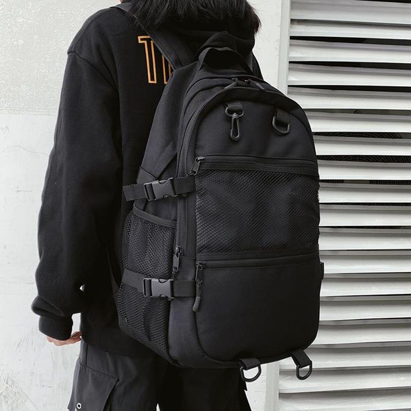 

backpack hocodo men pure black oxford waterproof large capacity travel backbag multi-pocket college student bag