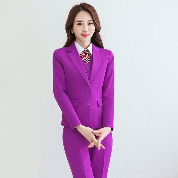 

women's suits & blazers 3 pieces set women vest blazer and pant office lady formal business work career red purple blue gray uniform s-, White;black