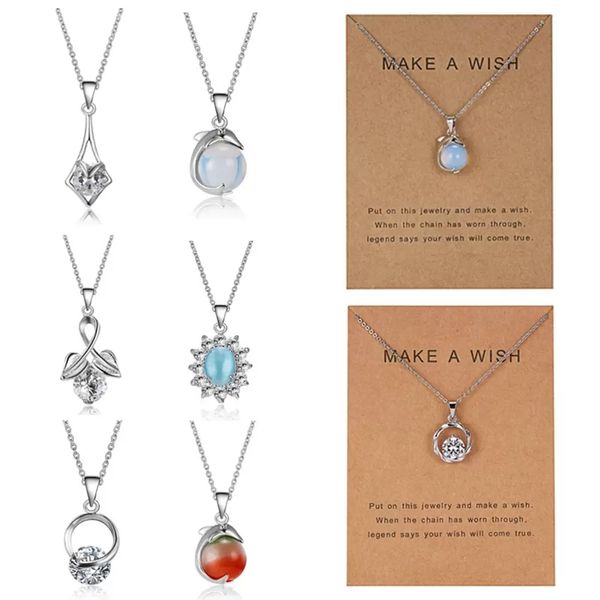 

dogeared necklace make a wish animals natural stone paper card pendant personalized clavicle chain manufacturer wholesale, Silver