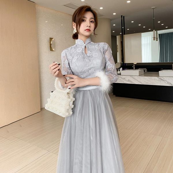

rain wear bridesmaid dress chinese long sleeve winter gray sisters group creative lace retro
