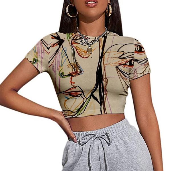 

women's t-shirt round neck short sleeve tshirts women summer abstract printed navel y2k shirt tees oversize harajuku plus size streewea, White