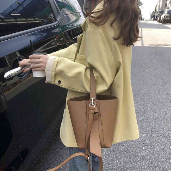 

wu 77 simple da capacity pure color mother korean adjustable strap single shoulder pu bucket bag female student