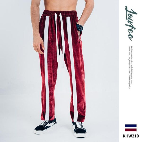 

lawfoo 2021 autumn and winter style national trends origional joint contrast color men's casual pants trousers retro athleti, Black