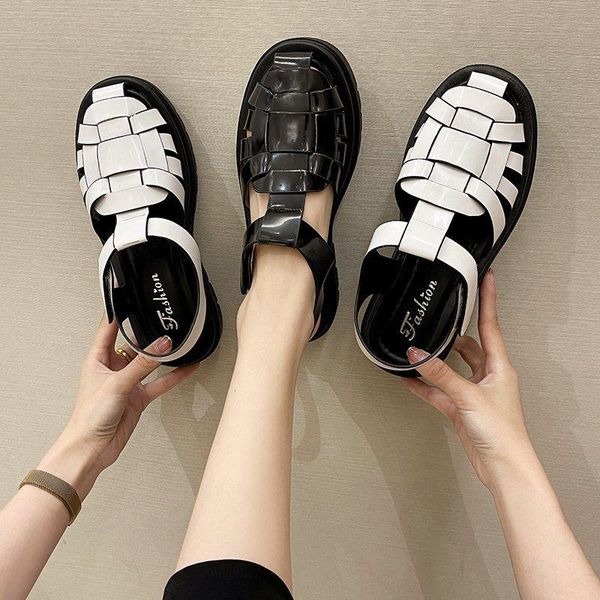 

summer shoes woman platform sandals women soft leather casual open toe gladiator square heel, Black