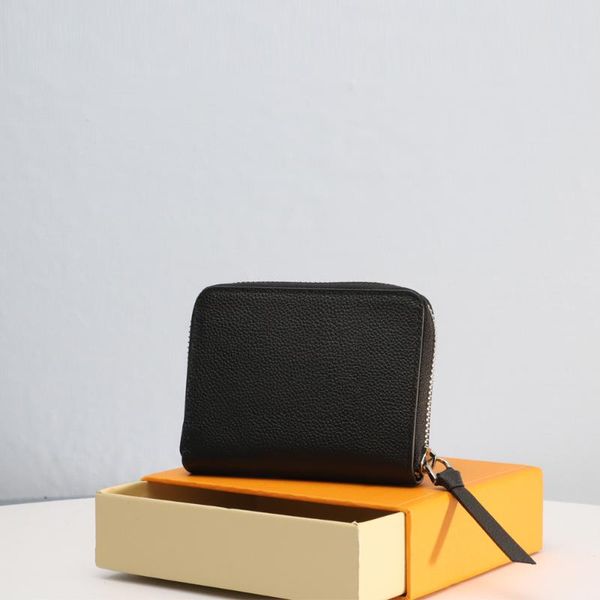

wallets zipper 100% genuine luxury design leather classic clip bank card with box, Red;black