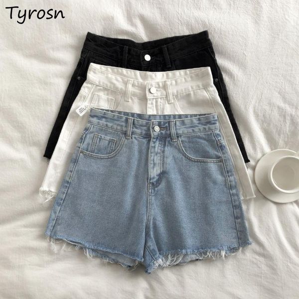 

women's shorts jeans high waist women fur-line vintage solid loose summer slim all-match fashion korean style females denim wide leg, White;black