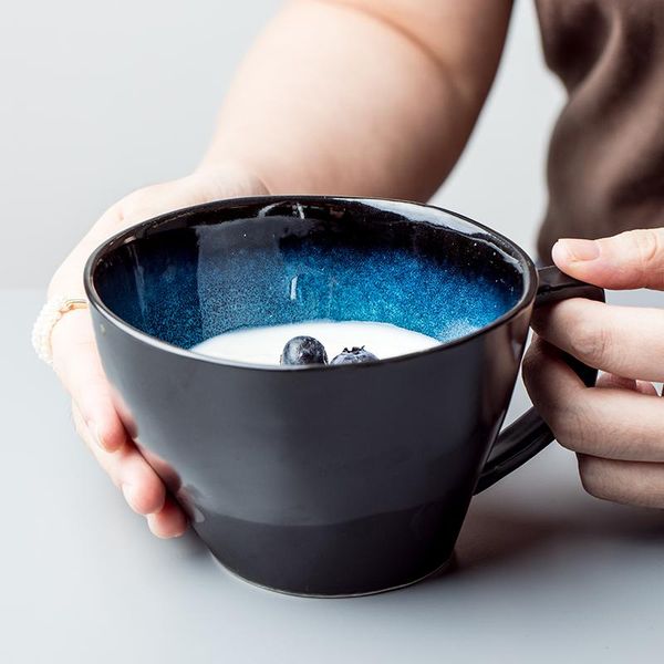 

mugs creative ceramic blue cup personality shaped mug nordic large diameter water coffee breakfast milk home drink ware