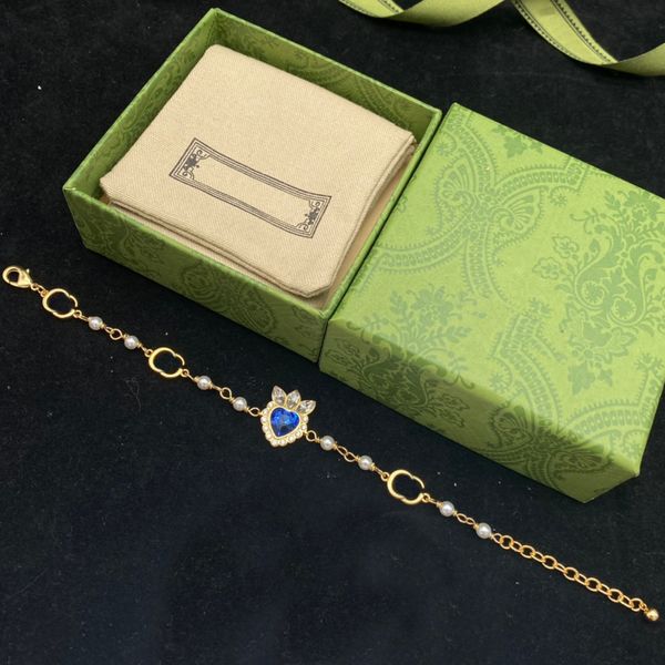 Vintage Love Diamond Bracelets Double Letter Pearl Charm Bracelets Women Crystal Chain Bracelet For Party Date With Gift Box
