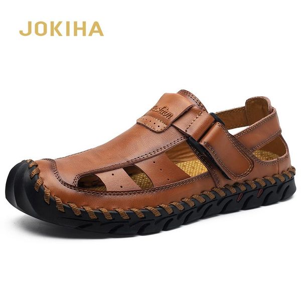 

sandals cow leather for men 2021 summer outdoor sport man genuine shoes, Black