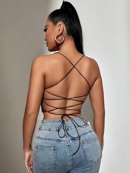

sxy backless lace up crop cami b6na#, White
