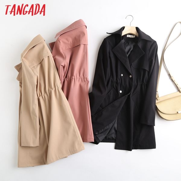 

women solid trench coat buttons spring elegant female outwear windbreak 7l7 210416, Black;gray