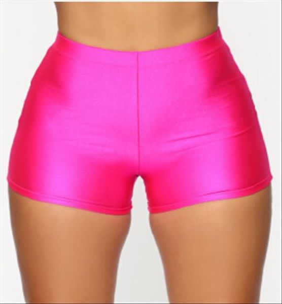 

fitness bike soft skinny slim womens shorts elastic waist stretchy solid shiny casual comfortable cotton spandex workout, White;black