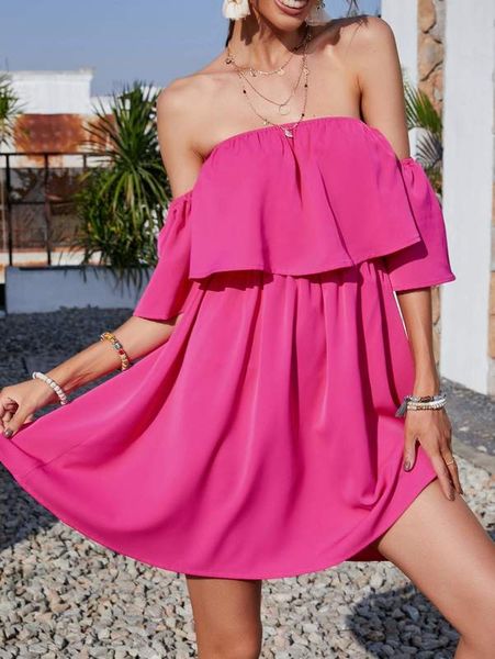 

off shoulder ruffle trim dress she, Black;gray