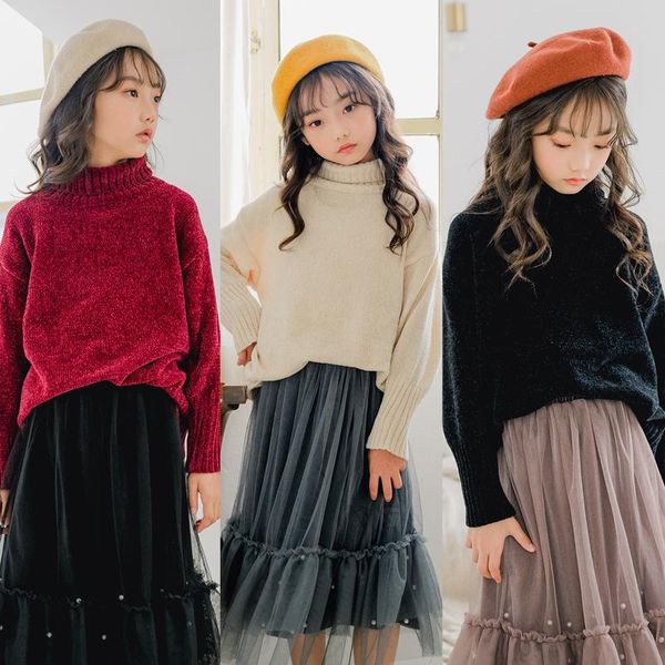 

pullover girl sweater kids babyÂ outwear Â 2021 loose thicken warm winter autumn long sleeve knitting children clothing, Blue