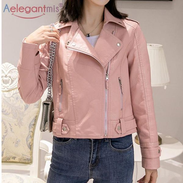

women's leather & faux aelegantmis fashion korean jacket women vintage high street pu biker coat female motorcycle punk, Black