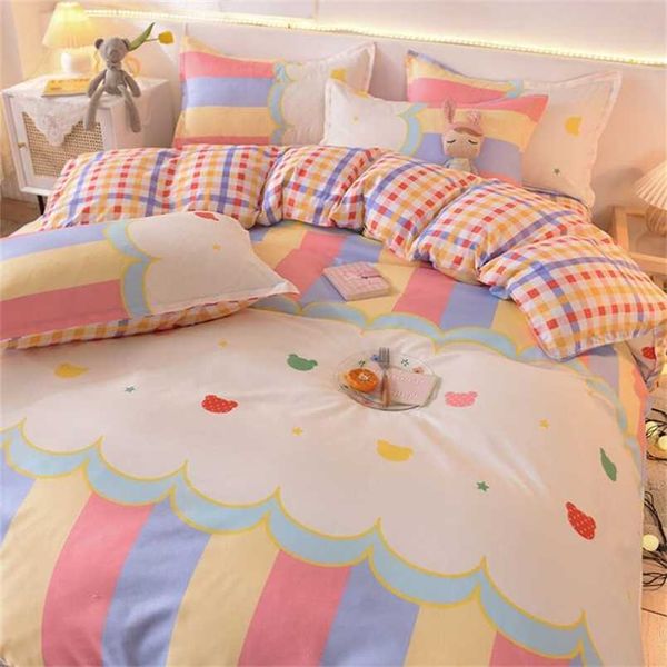 Set biancheria da letto arcobaleno colorato con copripiumino lenzuolo federa moda versione AB modello copripiumino biancheria da letto per tutte le stagioni 211007