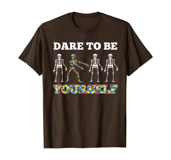

dare to be your self autism skeleton floss shirt gift boy, White;black
