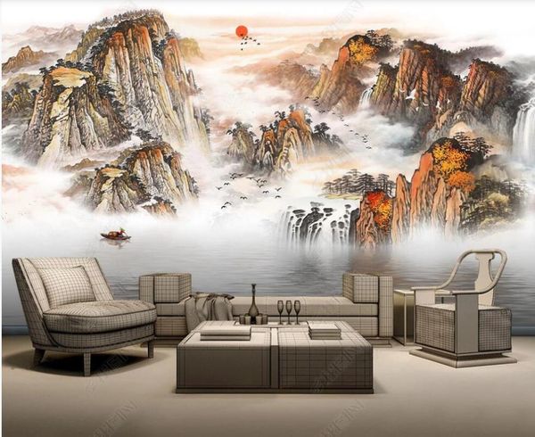 

custom po 3d wallpaper chinese style mountain ink painting landscape room home decor wall murals for walls 3 d wallpapers