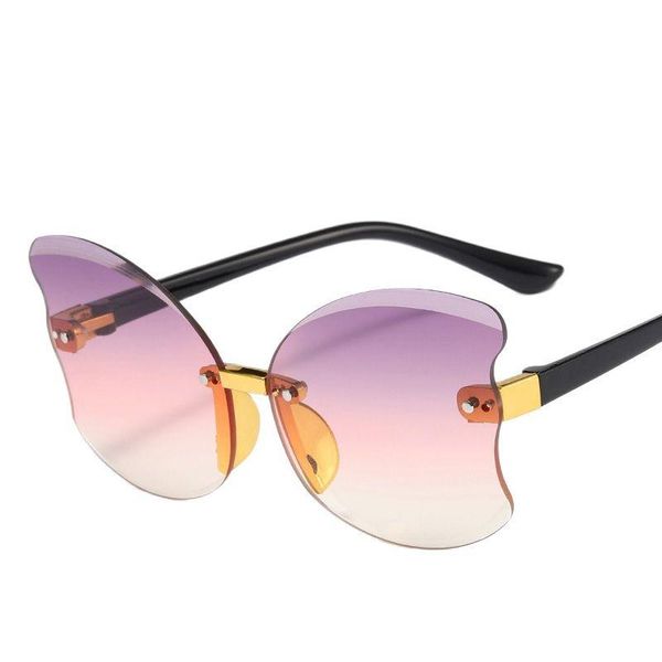 

sunglasses 2021 children's lovely butterfly frameless fashion gradient rimless ocean lens sun glasses for kid uv400 boy girl, Blue
