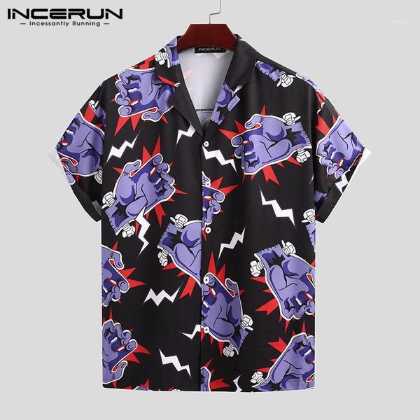 

men's casual shirts 2021 men printed shirt short sleeve lapel camisas streetwear vacation chic summer fashion mens hawaiian incerun, White;black