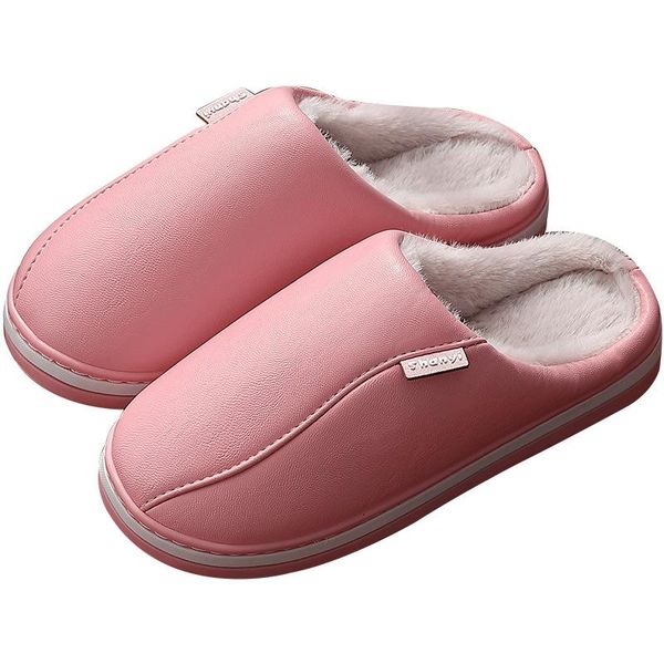 

leather waterproof cotton slippers women autumn and winter home warm lovers mt-20106, Black