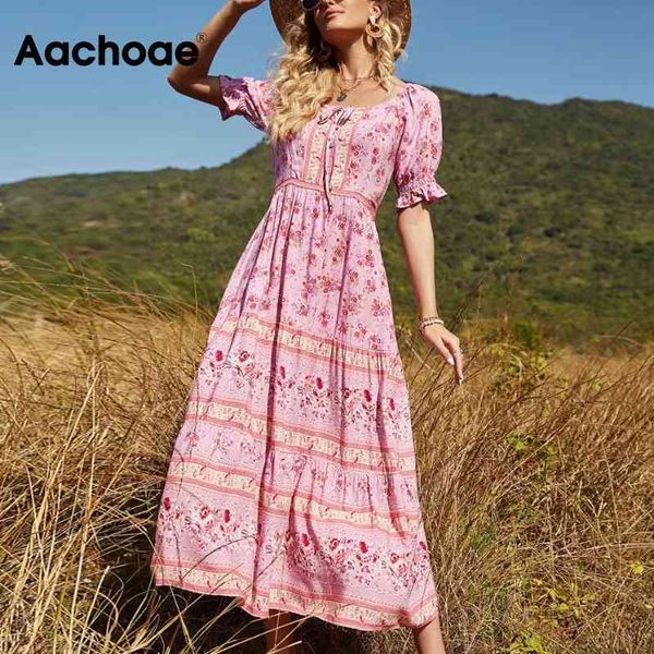 

women elegant a line long maxi with belt summer floral print beach dress ruffle short sleeve bow tie chic dresses 210413, Black;gray
