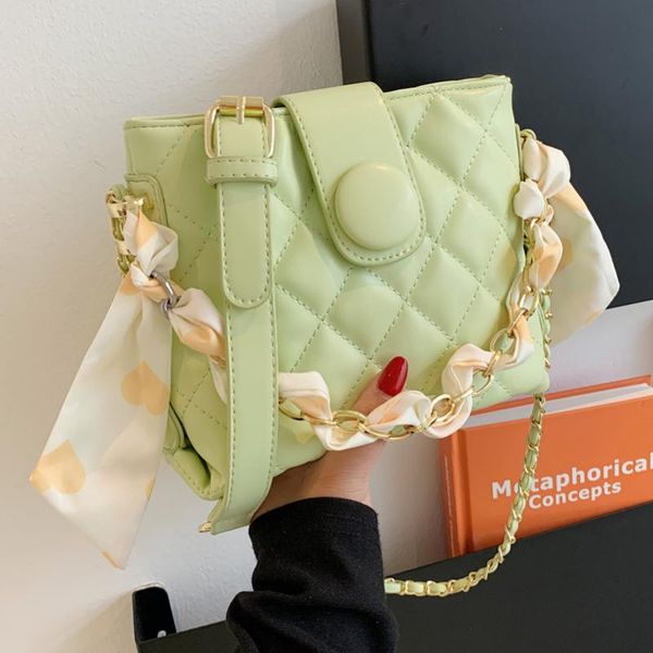 

evening bags ladies summer silk scarf chain small bag 2021 trendy fashion one-shoulder messenger rhombus bucket