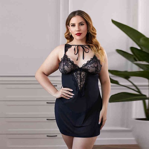 

large pajamas with lace stitching dress new fat mm suspender nightdress, Black;red