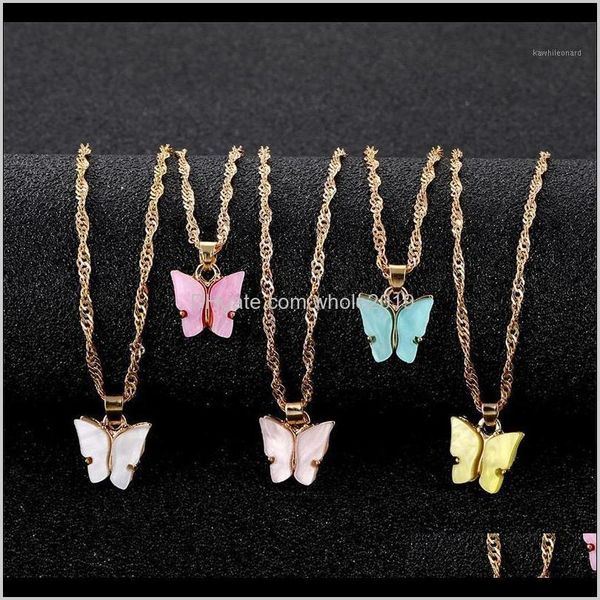 

& pendants drop delivery 2021 ifmia fashion butterfly pendant necklace boho pink gold color necklaces for women girl elegant choker sweet je, Silver