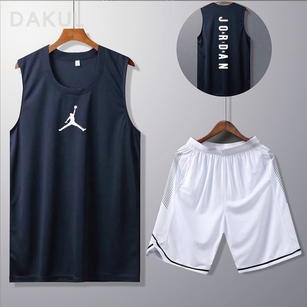

basketball sports vest men's aj23 crew neck t-shirt sleeveless training shirt loose fitness 5-point breathable shorts, Gray
