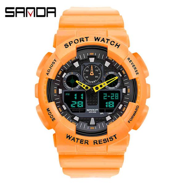 

brand sanda mens women watch luxury dual dial electronic wristwatch shockproof waterproof clock led light watches new 2021, Slivery;brown