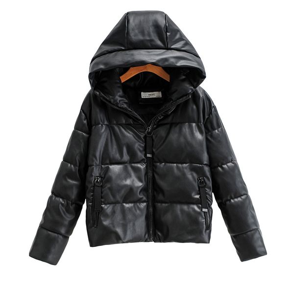 

fashion women wadded jacket streetwear lady warm thick jackets causal female faux leather parka girls chic outercoat 210427, Black
